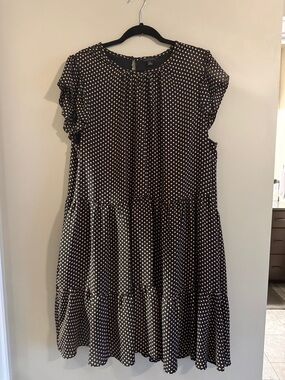 Ann Taylor Black and Pink Polka Dot Tiered Dress